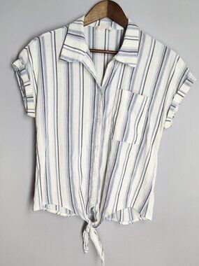 Ember Striped Tie Front Button Down Shirt Medium